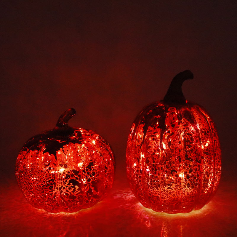 Ornamento de mesa para lâmpada de abóbora de vidro LED de Halloween de 12 * 15 cm