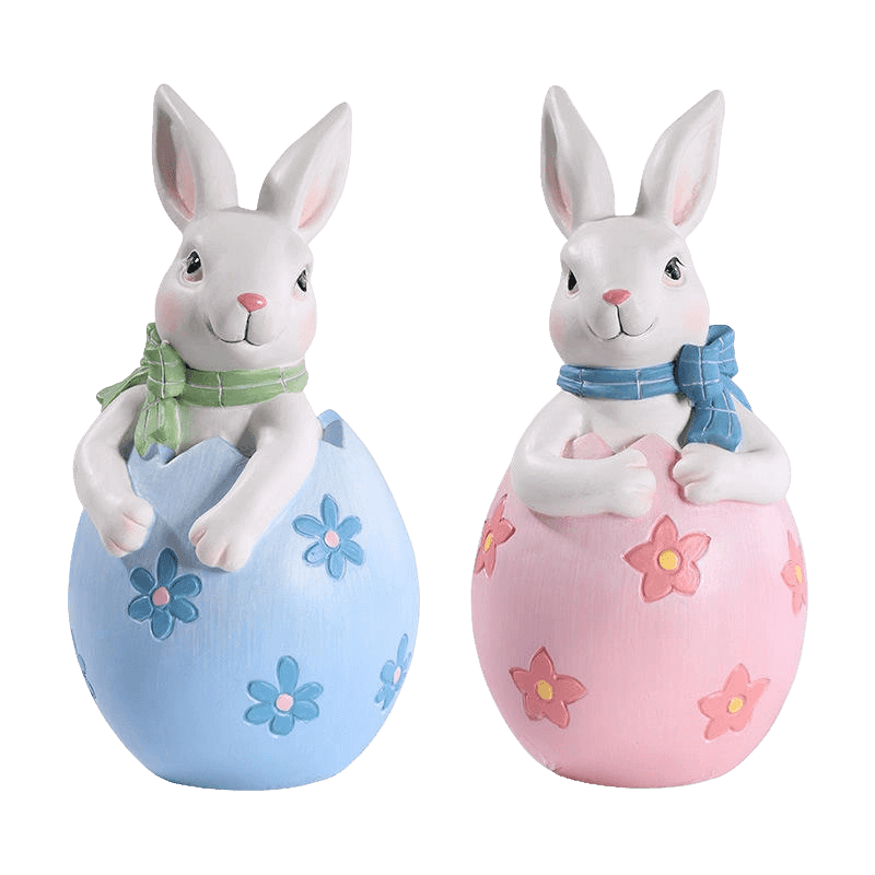 Conjunto de decoração de estatueta de coelhinho da Páscoa de resina de 8 * 16 cm